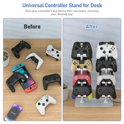 MANMUVIMO Controller Holder for 16 Xbox PS5 PS4 Gaming Controller, Video Game Controller Holder Headphone Stand for Desk, Gamer Gifts for Men, Gaming Room Accessories Maximum Organizer (White) - size: 16 Controller Holder White