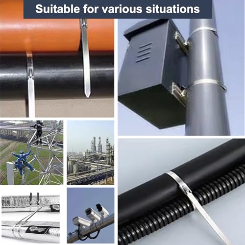 100-Pack Metal Zip Ties 11.8 inch, Heavy Duty 304 Stainless Steel Self-Locking Cable Ties for Outdoor Use, Multifunctional Cable Ties for Exhaust Wrap, Chain Link Fence Parts, Farms, Pipes - color: 100pcs