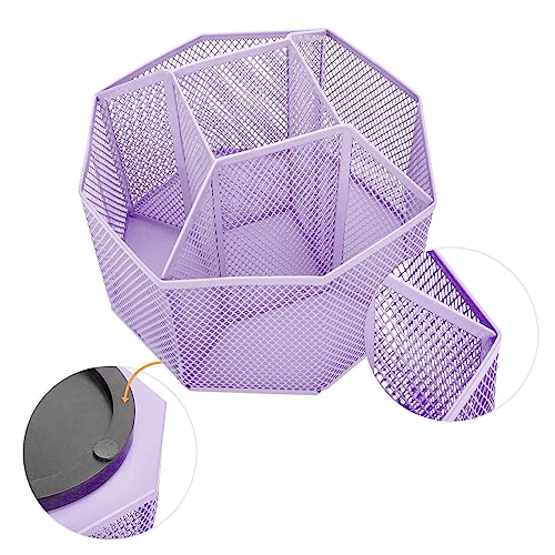 Annova Mesh Desk Organizer Rotate with 5 Compartments Spinning Tidy Candy/Pen Holder Office, Art Supply, Storage, Classroom, Home (Light Purple) - color: Light Purple