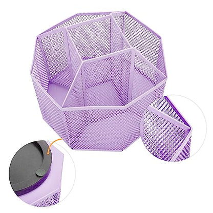 Annova Mesh Desk Organizer Rotate with 5 Compartments Spinning Tidy Candy/Pen Holder Office, Art Supply, Storage, Classroom, Home (Light Purple) - color: Light Purple