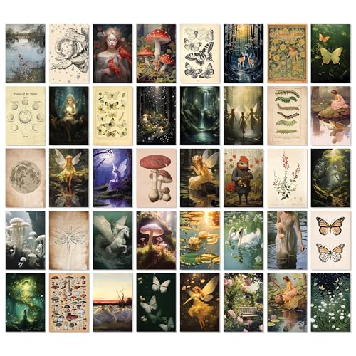 97 Decor Fairycore Room Decor - 40pcs Fairycore Decor Aesthetic Pictures, Cottagecore Wall Art, Goblincore Earthy Wall Art, Vintage Fairy Posters Mushroom Prints for Dorm Bedroom (4"x6") - color: Fairycore 40x4x6