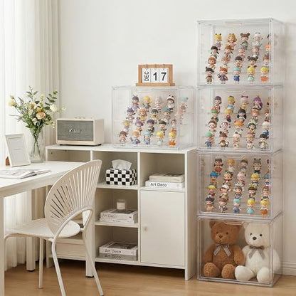 Acrylic Display Case 2 Pack, 4-Tier Large Clear Stackable Display Boxes with Magnetic Doors and Removable Shelves, Dustproof Showcase for Figures, Collectibles, Models - size: Large