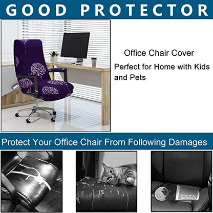 WOMACO Office Chair Covers, Stretch Computer Chair Cover with Armrest Covers, Universal Boss Chair Covers Modern Simplism Style High Back Chair Slipcover (Simple Love, Large) - color: 2-purple