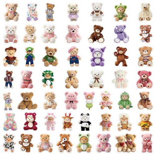 50 PCS Cute Bear Stickers Kawaii for Scrapbooking, Aesthetic Bear Vinyl Decals for Journaling Planner, Waterproof Cartoon Bear Stickers for Laptop Water Bottle Phone DIY Crafts - style: A5