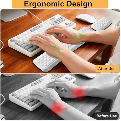 Keyboard Wrist Rest Mouse Wrist Support, Memory Foam Wrist Rest Pad for Computer Laptop, Ergonomic Wrist Cushion Support for Typing Pain Relief, Gaming Home Office, White - color: White