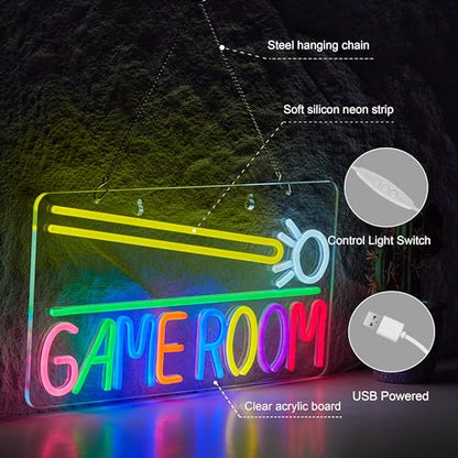 Roouneon Game Room Billiards Neon Sign LED Dimmable Game Zone Room Beer Bar Man Cave Art Gaming Neon Light Signs Neon Lights Wall Artwork Sign - color: Green+White