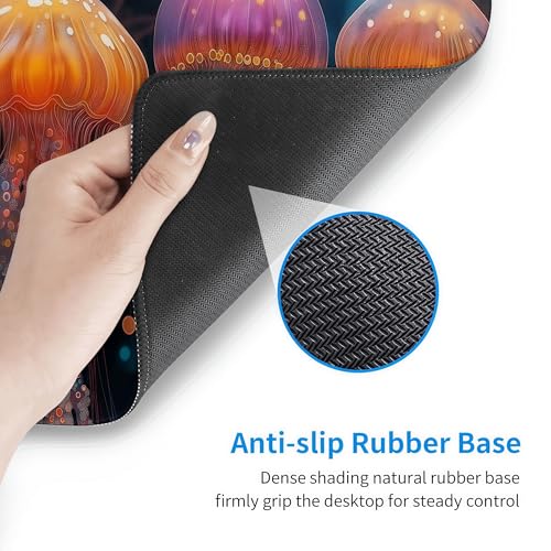 Large Fantasy Forest Jellyfish Gaming Mouse Pad - Blacklight Fairytale Waterproof Desk Mat, 35.4 X 15.8 Inch Extended Non-Slip Rubber Base for Office & Home - color: Fantasy Jellyfish