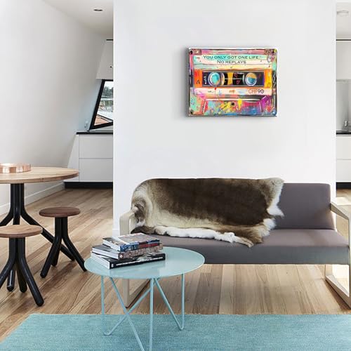 RetroTape Graffiti Motivational Wall Art Graffiti Music Cassette Wall Decor hip hop Inspirational Paintings You Only Got One Life Canvas Print Street Aesthetic Posters Picture for Teen Bedroom 24X16in - size: 24"L x 16"W