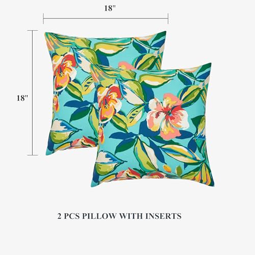 FUNHOME Outdoor Indoor Throw Pillows 18”x18”, Set of 2 Decorative Throw Pillows with Inserts, All Weather Water-Repellent Square Pillows for Bed, Couch, Sofa and Patio Furniture-Rosario Flower Leaf - color: Rosario Flower Leaf, size: 18"L x 18"W(With Inse