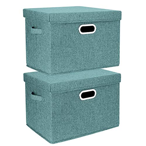 TYEERS Collapsible Storage Bins With Lids, Large Fabric Storage Boxes - 2 Pack - Aqua Deep - color: Auqa Deep, size: 2-Pack Large