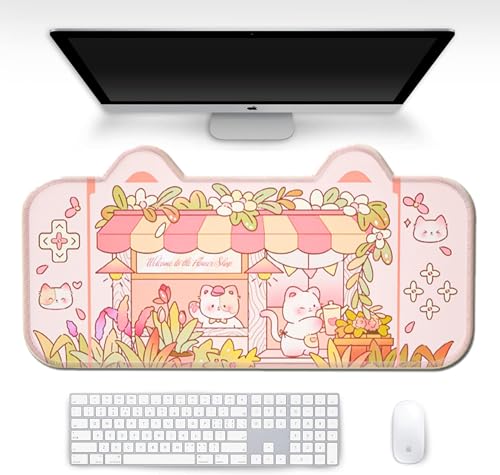 PERFECTSIGHT Cute Cat Desk Mat Kawaii Flower Store Desk Pad, Pink Switch Large Gaming Mouse Pad, Funny Florists Deskmat Mousepad, Anime Laptop Keyboard Pad Office Home Decor for Women Girls, Kitty - color: Pink