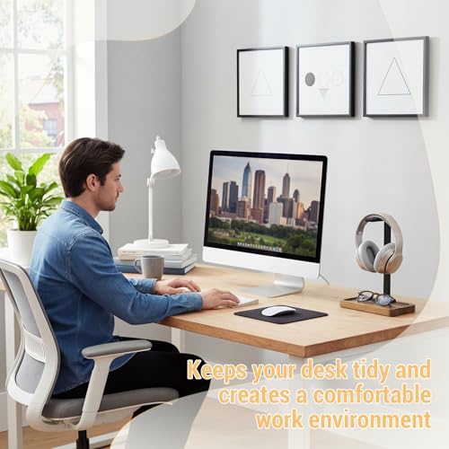 Wood Headphone Stand, Walnut Headset Stand for Desk, Universal Headphone Holder with Storage Base for Gaming, Music Headsets(Light Brown) - color: Light Brown