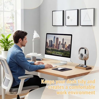 Wood Headphone Stand, Walnut Headset Stand for Desk, Universal Headphone Holder with Storage Base for Gaming, Music Headsets(Light Brown) - color: Light Brown