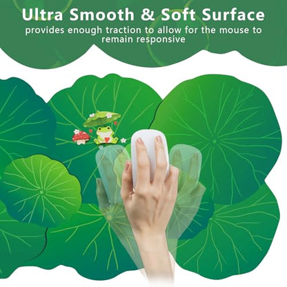 HAOCOO Cute Frog Desk Mat, Scalloped Desk Matt for Desktop, Large Mouse Pad for Desk, Non-Slip Keyboard Mat, Green Desk Mat with Stitched Edge, Kawaii Mouse Pad for Office (35.4" × 15.7") - color: Green