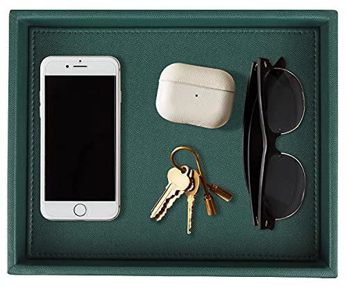 HofferRuffer Faux Leather Decorative Tray, Elegant Desktop Storage Organizer, Decorative Catchall Perfume Tray, Nightstand or Dresser Vanity Tray Organizer, 10.2 x 8.4 x 1.8 inches (Dark Green) - color: Dark Green, size: 10.2" x 8.4" x 1.8"