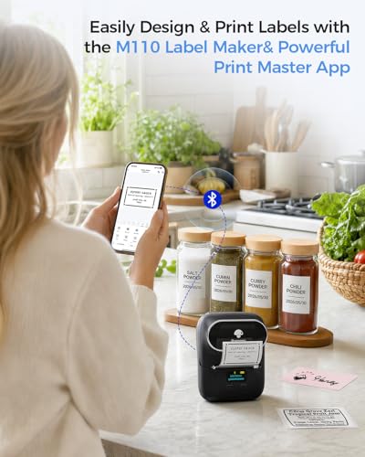 Phomemo M110 Label Makers - Barcode Label Printer Bluetooth Label Maker Portable Thermal Printer for Small Business, Address, Barcode, Logo, Clothing, Mailing, Sticker Printers for Phone & PC, Black - color: Black