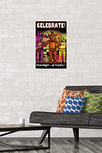Trends International Five Nights at Freddy's - Celebrate Wall Poster, 14.725" x 22.375", Premium Poster & Mount Bundle - color: Premium Poster & Mount Bundle, size: 22.4"L x 14.7"W