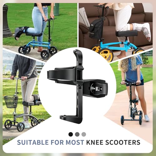 Knee Scooter Cup Holder,Black | 360° Rotatable, Cup Holder for Knee Scooter for Foot Injuries, Broken Ankle,1-Pack