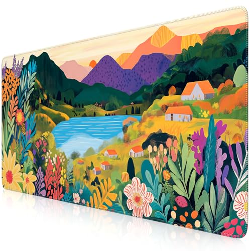 iCasso Large Gaming Mouse Pad (35"x16") - Waterproof Desk Mat with Non-Slip Rubber Base & Stitched Edges - Extended Keyboard Mousepad for Computer, PC, Office, Home Workspace (Oil Painting) - color: Oil Painting