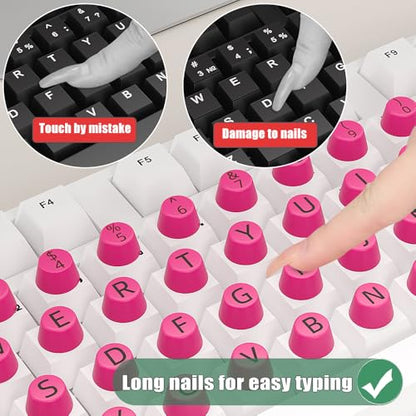 Raised Keyboard Stickers for Long Nails Compatible with Wired Wireless Keyboard Letters Keys Bubbles Keycaps Decal Comfortable Typing for Office Work Protector Accessories