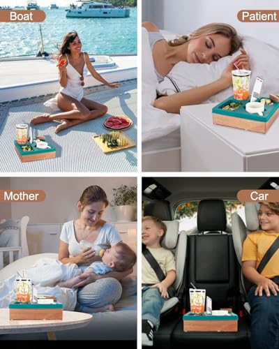 Couch Cup Holder Tray, Silicone Wooden Couch Caddy with Cup Holder for Snacks, Drinks, Remotes, Waterproof Cup Holder for Couch, Organizer, Couch Drink Holder - color: E-green