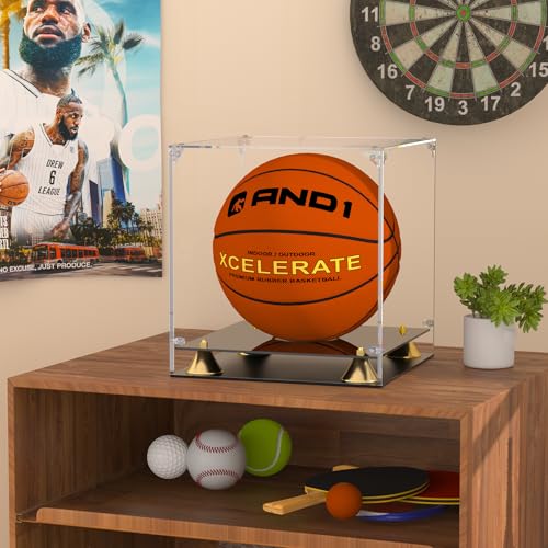 KOLIPI Basketball Display Case, Clear Acrylic Full Size Basketball Case Display with Double Layer Base, Ball Holder Stand Box Protector for NBA WNBA Signed Ball Memorabilia,11x11x12 inch - size: Basketball Case,11x11x12 inch