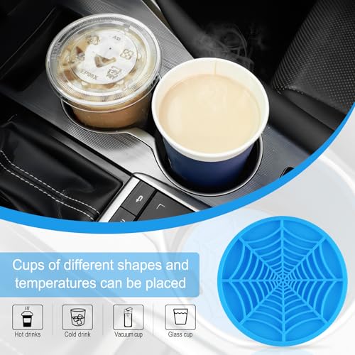 Alpmosn 4PCS Spider Web Car Cup Holders, Halloween Non-Slip Silicone Insert Coasters, Automotive Cupholder Goth Accessories for Men & Women (Blue) - color: Blue