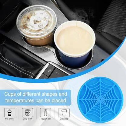 Alpmosn 4PCS Spider Web Car Cup Holders, Halloween Non-Slip Silicone Insert Coasters, Automotive Cupholder Goth Accessories for Men & Women (Blue) - color: Blue