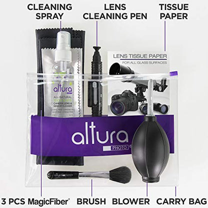 Altura Photo Camera Cleaning Kit - All Natural Lens Cleaner, Brush, Pen, Blower, Microfiber Cleaning Cloths, Tissue Wipes for Canon Nikon Sony Fuji Olympus Pentax Sigma Tamron DSLR Mirrorless Cameras - style: w/ 2oz. All Natural Cleaning Solution