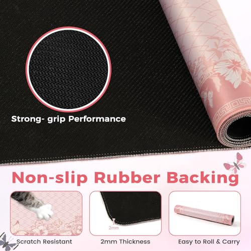 HAOCOO Cute Desk Mat, Pink Desk Matt for Desktop with Edge Stitching, Non-Slip Large Mouse Pad for Desk, Water-Resistant Computer Mat for Gaming,Women Office (Light Pink) - color: Light Pink