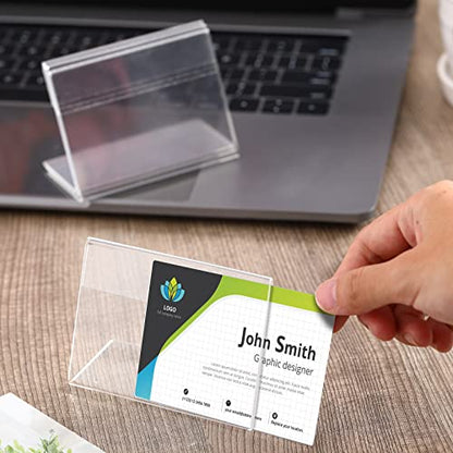 Teling 3.5 x 2.5 Inch Acrylic Business Card Holder Slant Back Sign Holders Clear Name Display Mini Acrylic Stands l Shaped Display Stand for Classroom Home Office Decorating Supplies(48 Pcs)