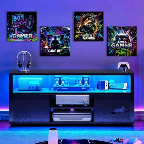 Gaming Wall Art Cool Neon Game Canvas Pictures for Teen Boys Room Decor Video Gamer Posters for Bedroom Graffiti Gamepad Controller Headset Painting Prints for Kids Room Decor Home Decoration 12x12'' 4 Pcs - color: Gamer Boy01, size: 12 x 12 in