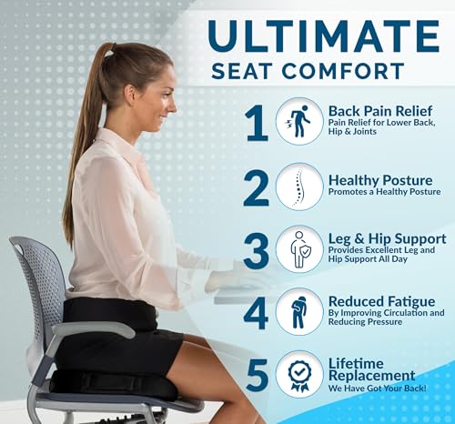 ComfiLife Premium Comfort Seat Cushion - Non-Slip Orthopedic 100% Memory Foam Coccyx Cushion for Tailbone Pain - Cushion for Office Chair Car Seat - Back Pain & Sciatica Relief (Black) - color: Black