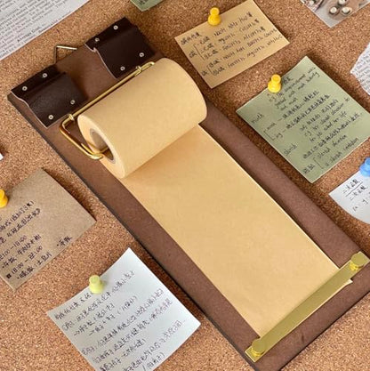 Retro Wall Mounted Memo Board with 1 Natural Kraft Paper Roll – Rustic Clipboard Notepad, Tearable Writing Pad for Notes, Menu, Kitchen, Café and Home Office Decoration - style: Natural Kraft Board + 1 Roll