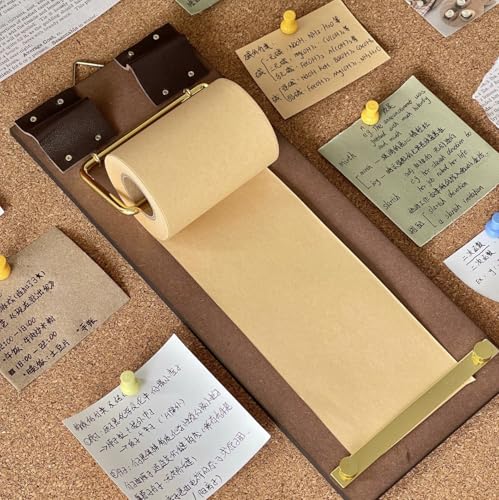 Retro Wall Mounted Memo Board with 1 Natural Kraft Paper Roll – Rustic Clipboard Notepad, Tearable Writing Pad for Notes, Menu, Kitchen, Café and Home Office Decoration - style: Natural Kraft Board + 1 Roll