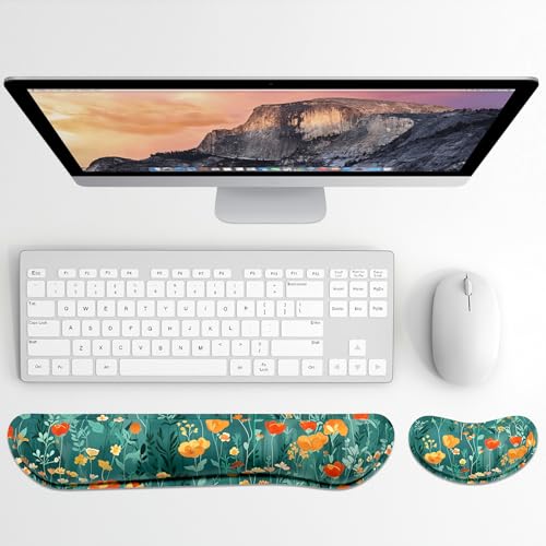 Dapesuom Enlarge Keyboard Wrist Rest Pad, Memory Foam Set Wrist Cushion Support for Easy Typing & Pain Relief, Mouse Wrist Pad, Anti-Slip Wrist Support for Gaming, Computer, Office, Forest Flowers - color: Gentle Forest Flowers