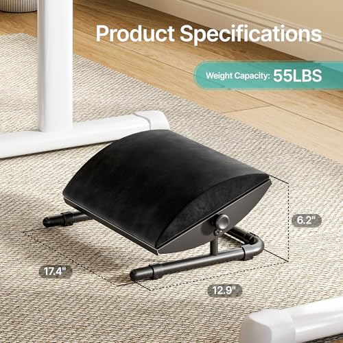 PEGZONE Ergonomic Foot Rest Under Desk, Adjustable Footrest with Removable Memory Foam and Non-Slip Steel Base, Washable Cover, Desk Foot Stool for Home Office and Study, Black