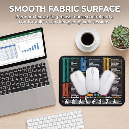 Excel Cheat Sheet Desk Pad Mouse Pad with Shortcuts, Excel Small Mouse Pad, 11.6x9.8 Inch Non-Slip Waterproof Office Mat for Excel/Word/PowerPoint/Windows, Portable Durable Clear Printing, Black