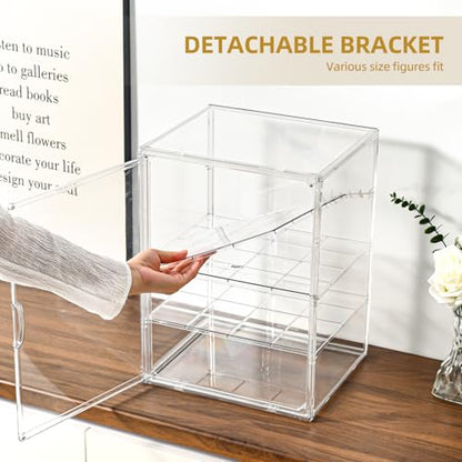 4 Tier Display Case for Collectibles,Clear Display Box with 3 Movable Plates ,Storage Container with Magnetic Door - size: XXL-4 Tier-1 Pack