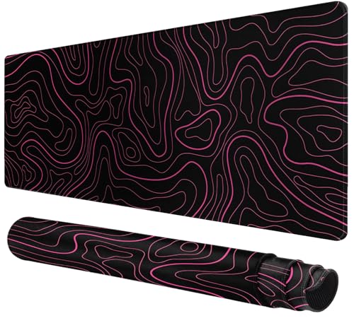 Large Mouse Pad for Desk - Gaming Mouse Pad with Non-Slip Base Stitched Edges, Mousepad for Keyboard and Mouse | waterproof surface, smooth tracking, keyboard & mouse, desk office use, easy clean, durable mouse mat - color: Pink Line, size: 31.5L x 15.8W