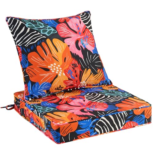 UNIKOME 19"x19"x3" Outdoor Chair Cushions Set - Waterproof Patio Cushions for Outdoor Furniture with Removable Cover, Ties & Handle, Deep Seat Patio Cushions for Sofa Couch - Colorful Floral - color: Colorful Floral, size: 19 x 19 x 3 Inch
