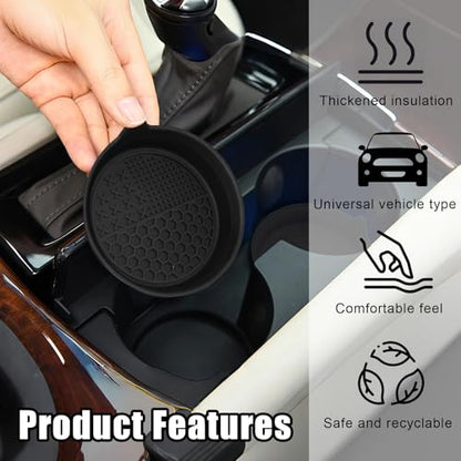 Car Cup Coasters, Silicone Cup Holder Insert (4 Pack) with Auto Detail Brush (2 Pack), Non-Slip Raised Edge Spill Guard Car Interior Accessories, Universal for SUV, Sedan, Truck (Black) - size: Style 2