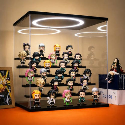 Acrylic Display Case with Adjustable LED Light, 6 Tier Clear Display Box Dustproof Showcase for Action Figures, Collectibles and Mini Toys, Assembly Display Cabinet(Black 15.5*12.5*16.7in) - color: Black, size: 6 Tier 15.8×12.5×16.5in