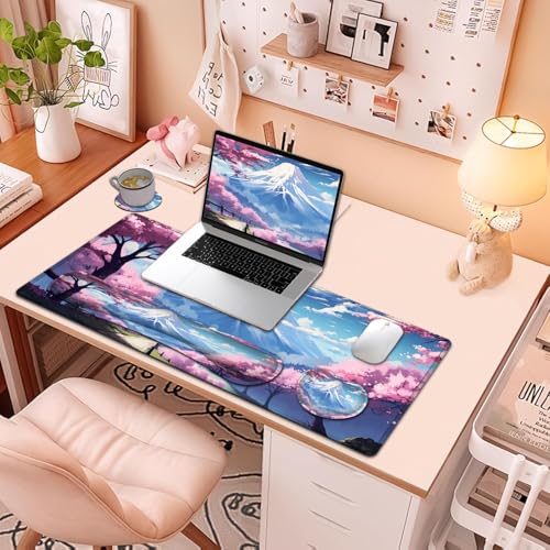Large Mouse Pad + Keyboard Wrist Rest Set, Extended Gaming Mousepad (31.5X11.8 inch) with Non-Slip Rubber, Ergonomics Memory Foam Mouse Wrist Rest Support, Mt Fuji and Cherry Blossom XXL Desk Pad - color: Yu-Mouse Pad-3-B40