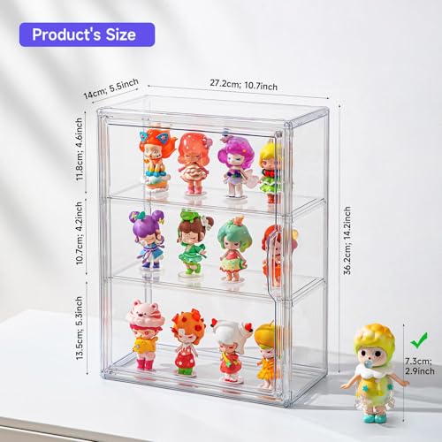 Clear Display Case for Figures with Magnetic Door, Acrylic Display Cases for Collectibles, 3Tiers Acrylic Storage Organizers Box, Desktop or Wall-Mounted Showcase for Collectibles Action Figure (1)