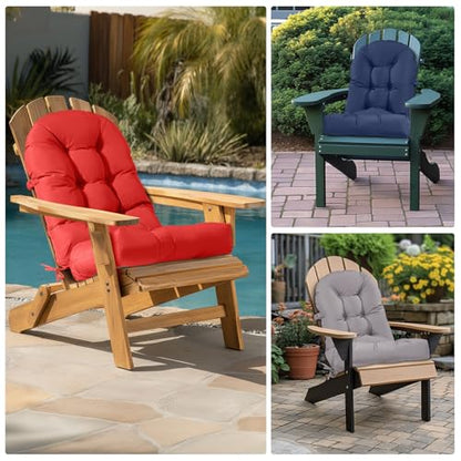 Adirondack Chair Cushion Tufted Waterproof Outdoor Rocking Chair Cushions with Ties Anti-Slip High Back Patio Chair Cushions for Patio Furniture Cushions - color: Red