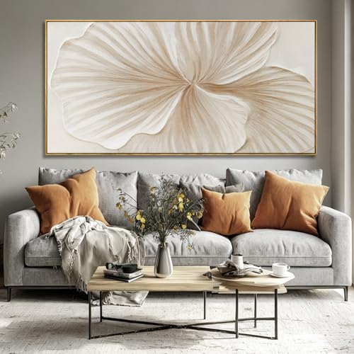 Large Framed White Floral Wall Art Textured Abstract Flower Canvas Painting Modern Minimalist Artwork for Living Room Bedroom Office 29x58 Inch - color: White and gold, size: 58"L x 29"W