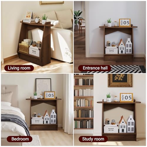 Pmnianhua Wood Console Table, 2-Tier Accent Storage Sofa Table, Wooden Farmhouse Entryway Organizer Shelf for Entrance, Hallway, Living Room, Bedroom(White)