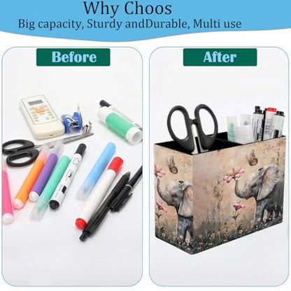 Pen Holder and Anti-Slip Mouse Pad Combination, Makeup Brush Storage Box, Tableware Storage Box, Suitable for Office and Home - Cute Little Elephant Flower - color: Cute Little Elephant Flower