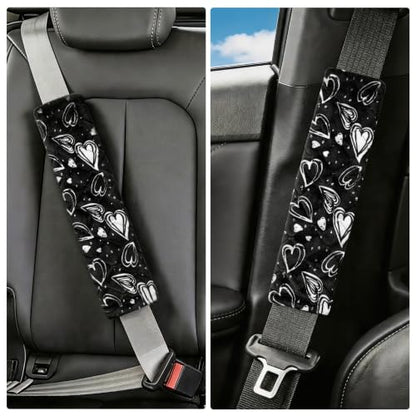 Amooca Soft Auto Seat Belt Cover Seatbelt Cushions Shoulder Pad 2 PCS for a More Comfortable Driving Compatible with All Cars and Backpack Cute Black Heart - color: Black Heart